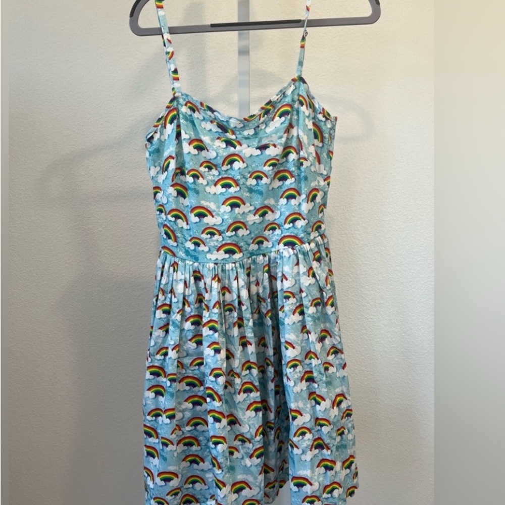 Unique Vintage Blue Rainbow skater Dress small retro pinup pride small